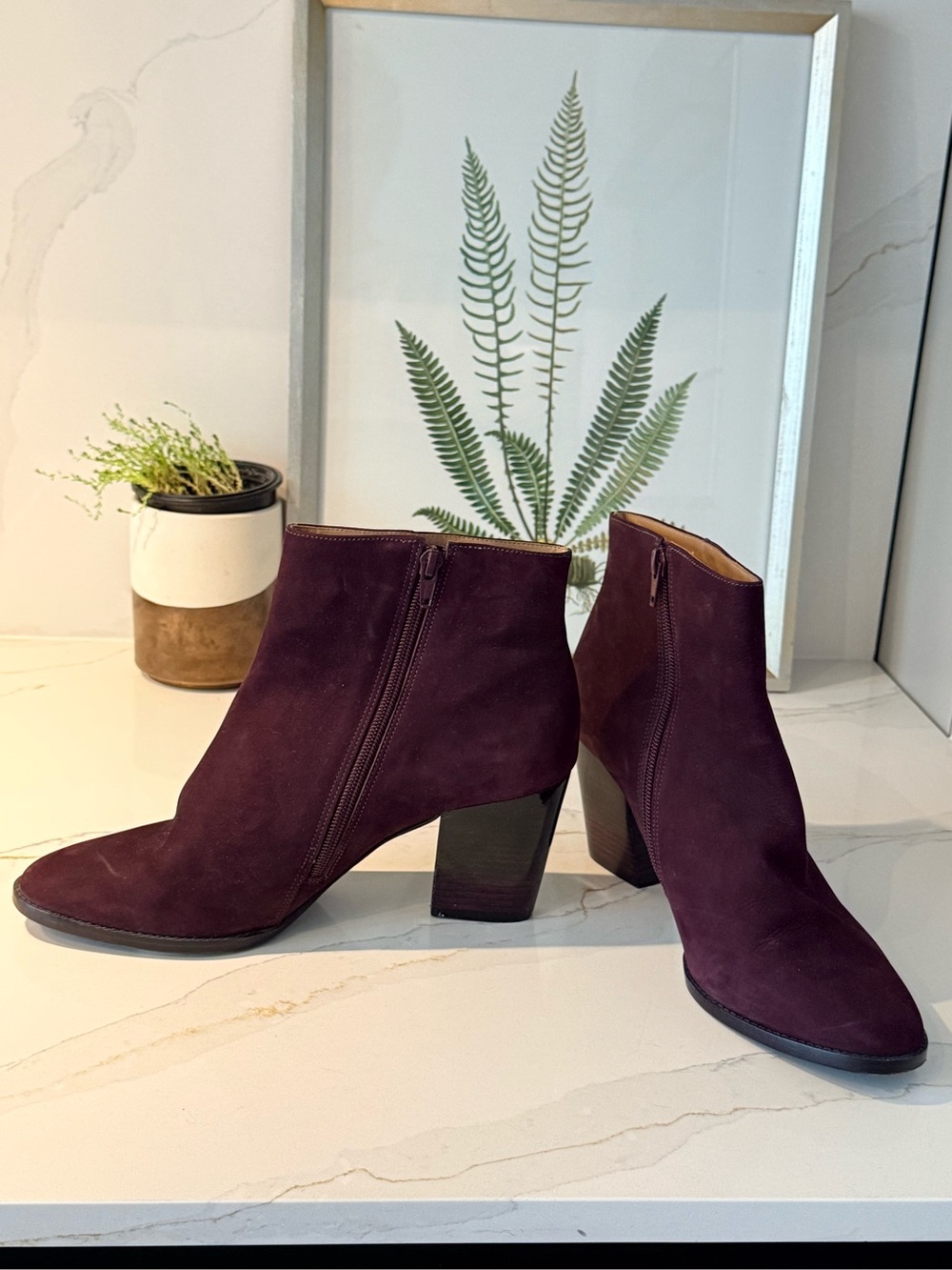 Klub Nico Burgundy Suede Ankle Boots – Anthropologie – Block Heel Size 11